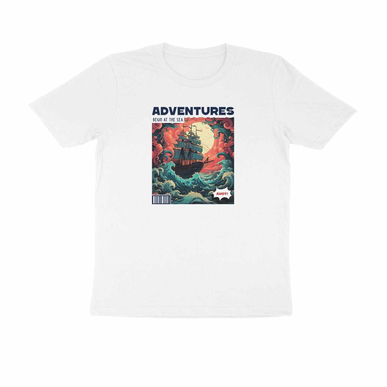 Adventures Begin At Sea Round Neck T-shirt for Men