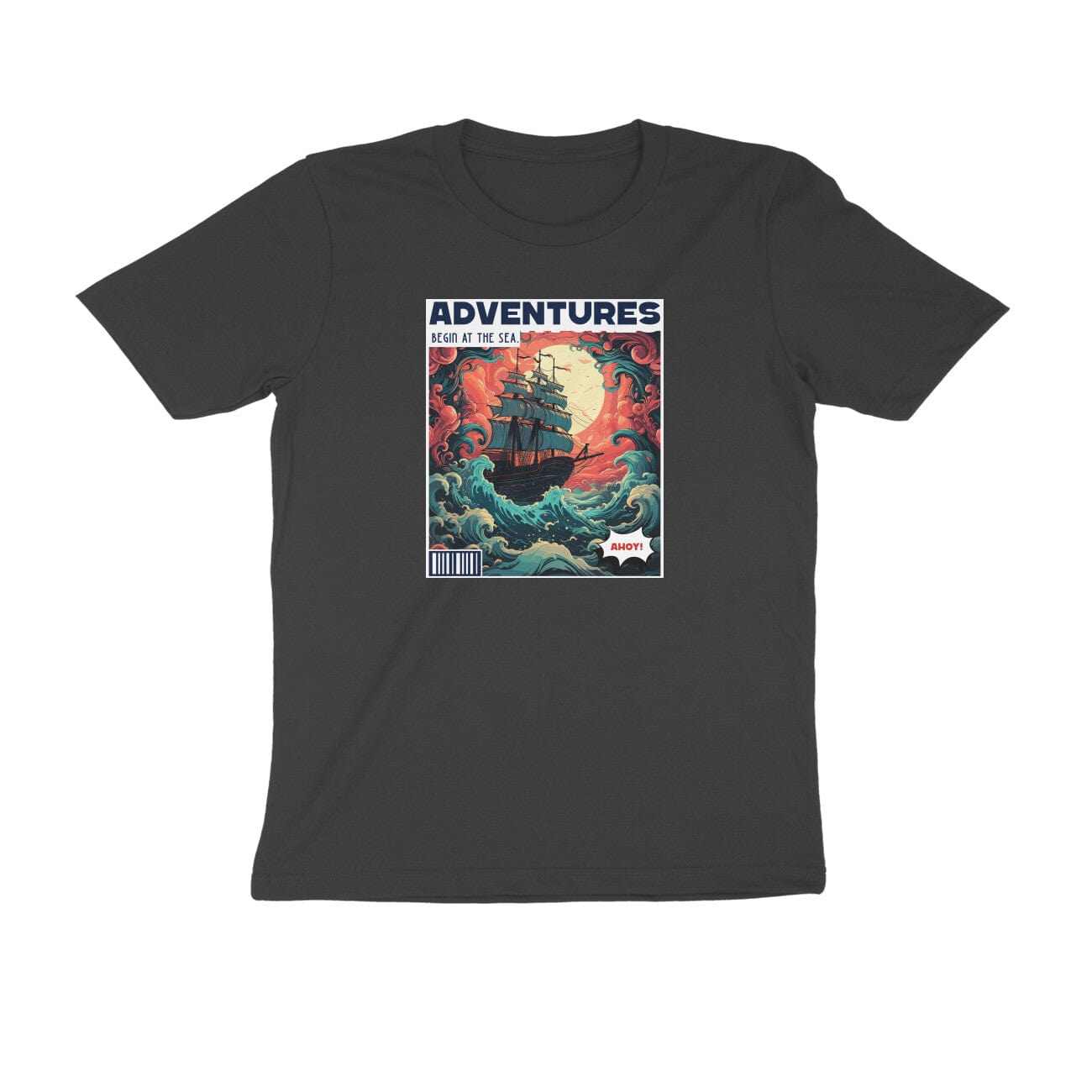 Adventures Begin At Sea Round Neck T-shirt for Men