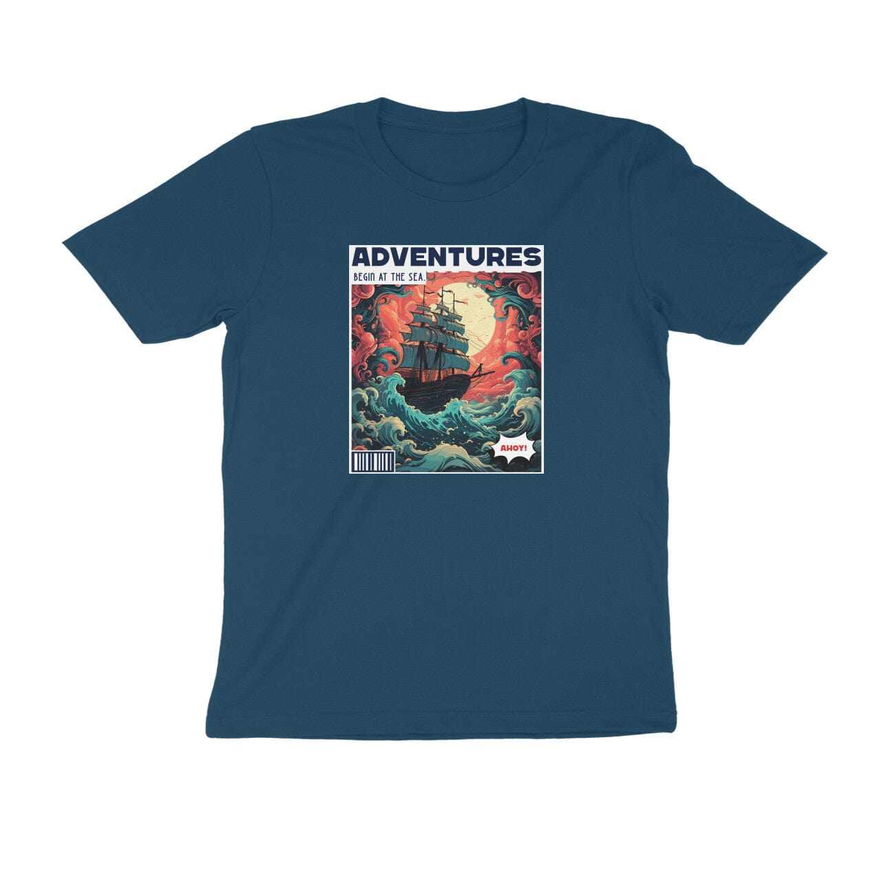 Adventures Begin At Sea Round Neck T-shirt for Men